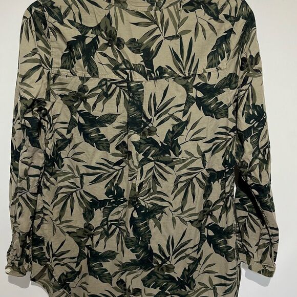 Old Navy Women's Green Tropical Split Neck Half Button Long Sleeve Blouse Medium - Picture 6 of 8